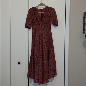 Red and white flowered peasant dress, size small